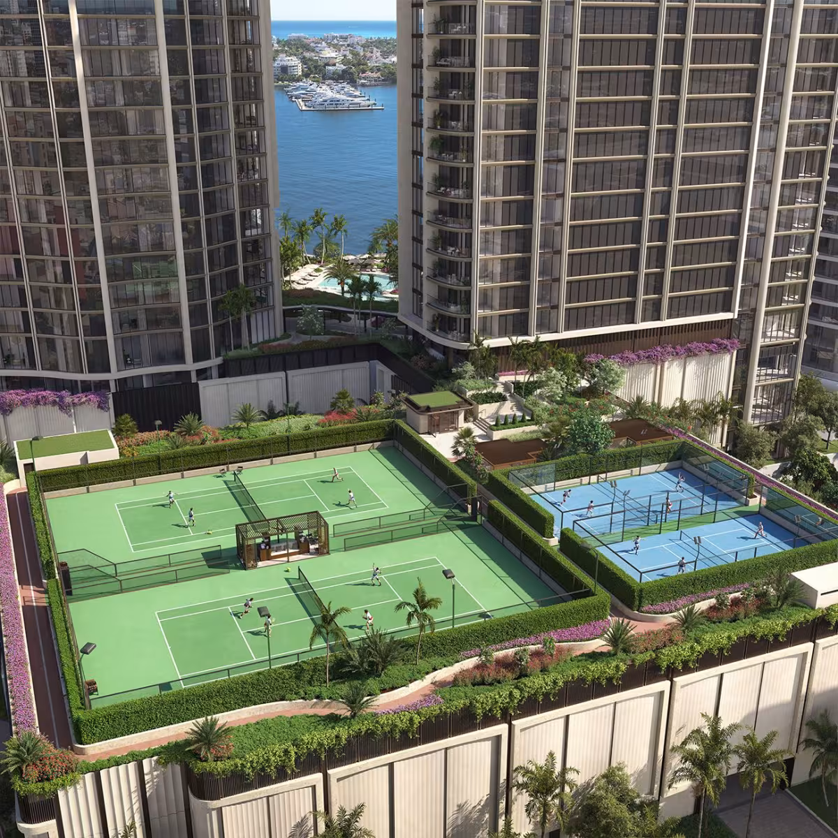 Aerial view of the tennis and pickleball courts