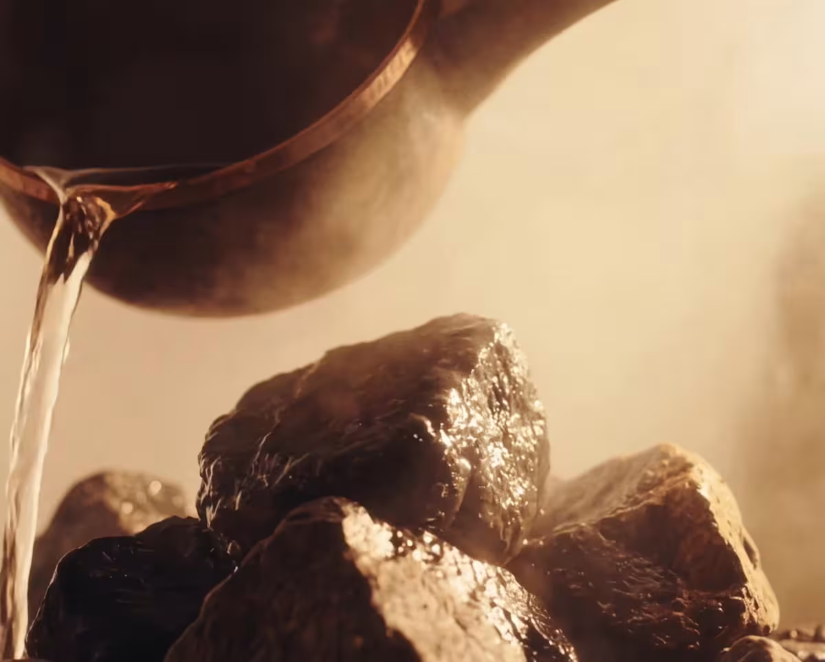 Water poured over hot sauna stones
