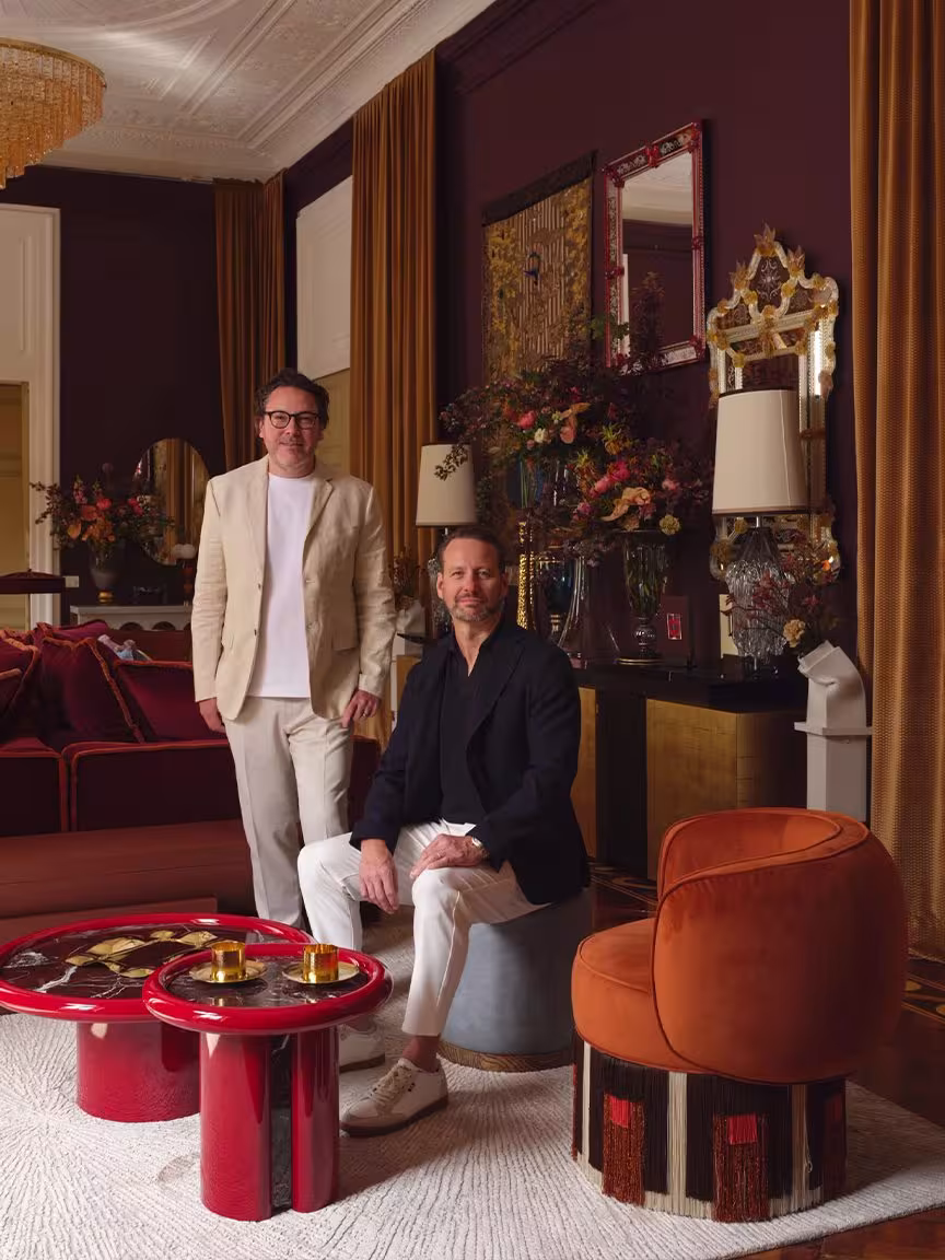 The founders of MAWD | March and White Design in a styled interior